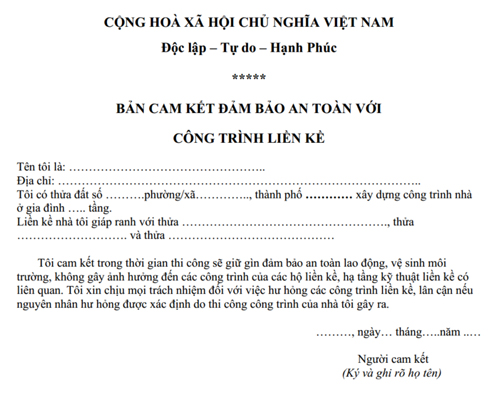bản cam kết an toàn xây dựng