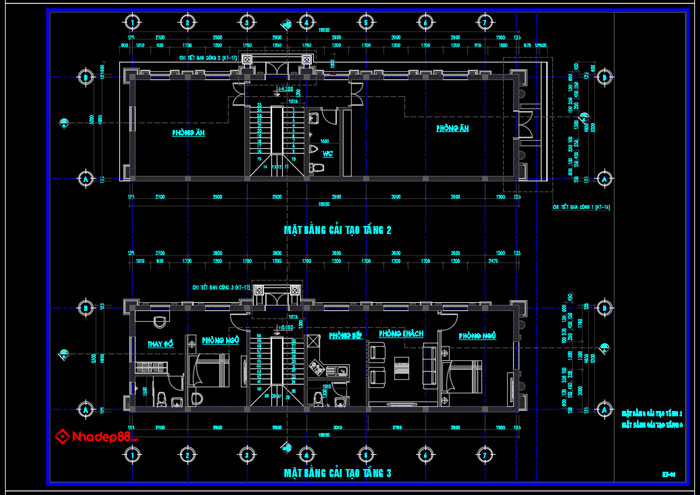 bản vẽ cad biệt thự 3 tầng tân cổ điển