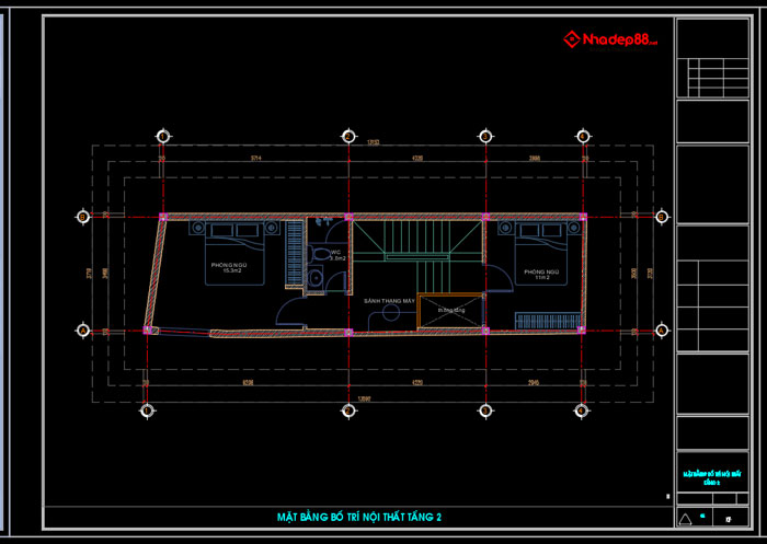 bản vẽ cad công năng nhà phố 3 tầng 3.7x14