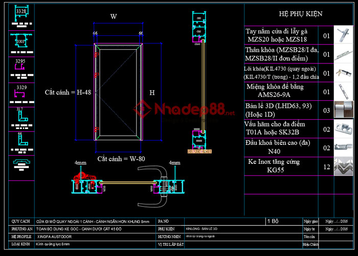 bản vẽ cad cửa xingfa tham khảo