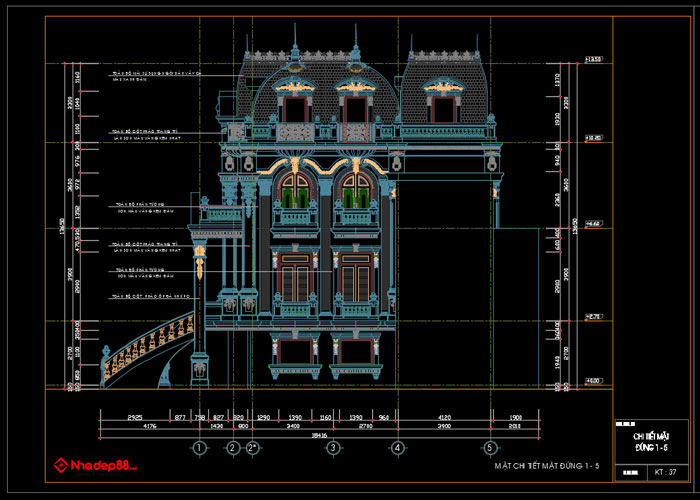 bản vẽ cad lâu đài 3 tầng