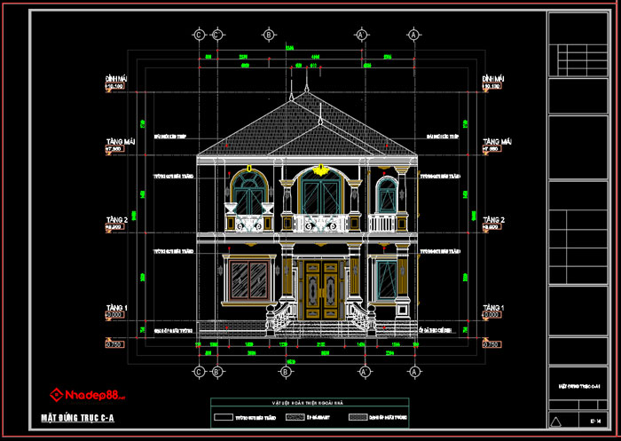 bản vẽ cad mái nhật 2 tầng
