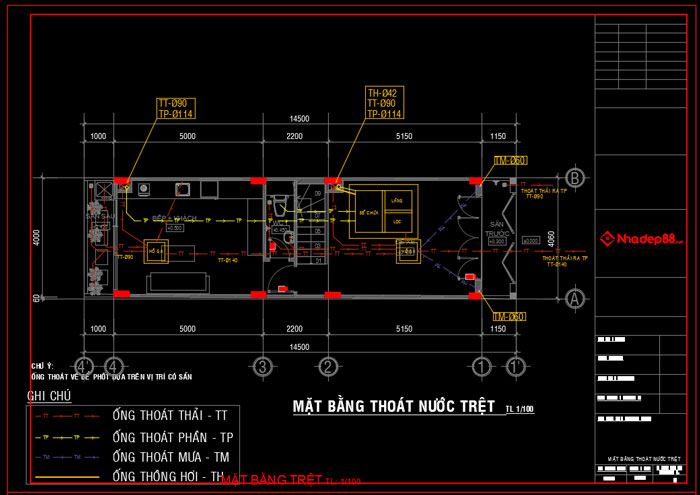 bản vẽ cad điện nước nhà phố 4x15m