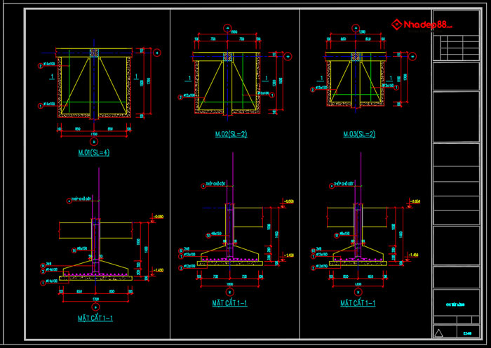 bản vẽ cad cấp phép xây dựng, kết cấu móng đơn