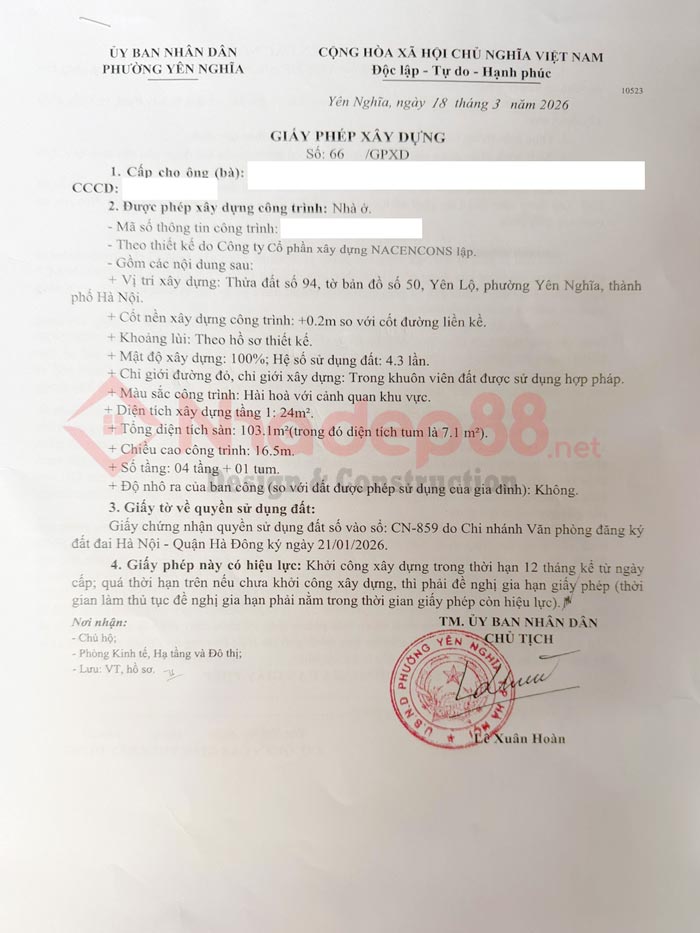 cấp phép xây dựng ở Yên Nghĩa