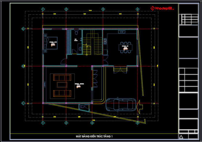 bản vẽ cad mái nhật 2 tầng 14x11m
