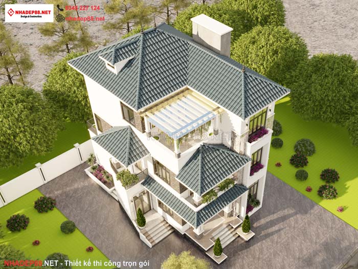 thiết kế mái nhật 3 tầng nhadep88net
