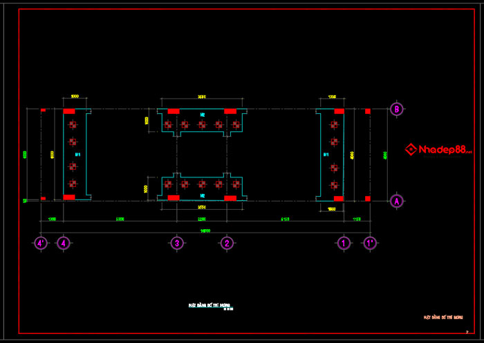 bản vẽ CAD nhà phố 1 trệt 4 lầu 4x15m