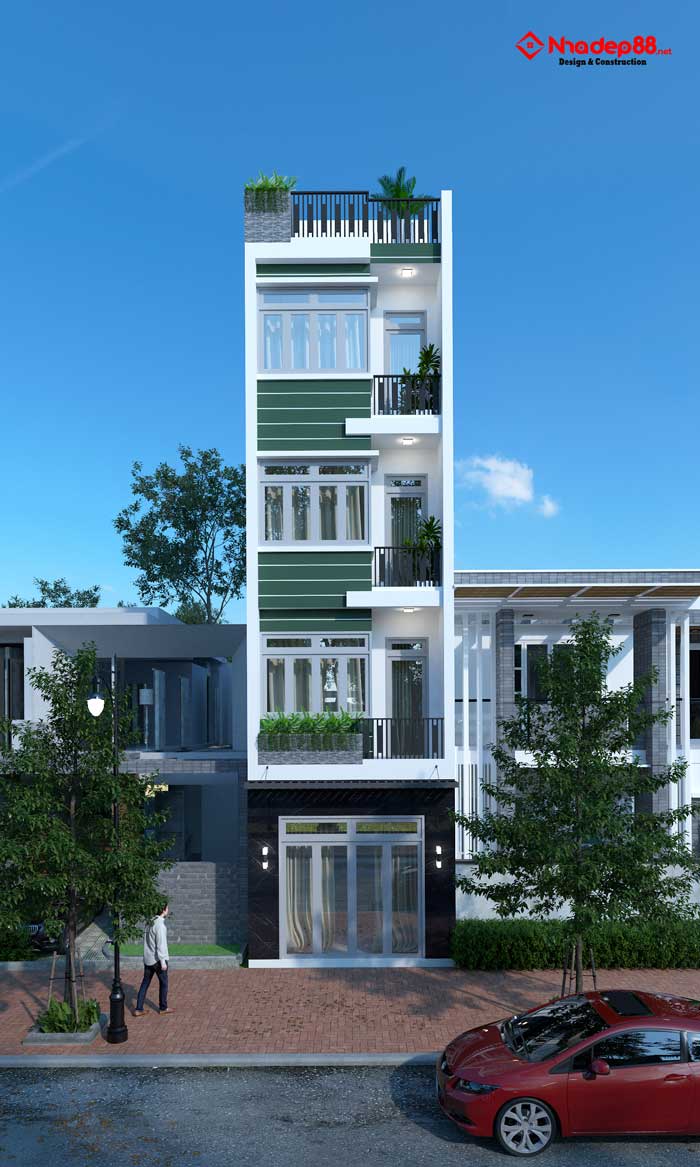 nhà phố 1 trệt 4 lầu 4x15m