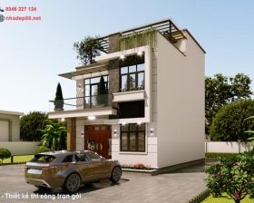 thiết kế biệt thự hiện đại 2 tầng 1 tum