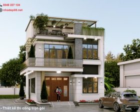 thiết kế biệt thự hiện đại 2 tầng 1 tum