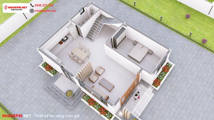 thiết kế biệt thự hiện đại 2 tầng 1 tum
