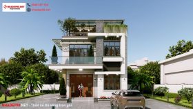 thiết kế biệt thự hiện đại 2 tầng 1 tum