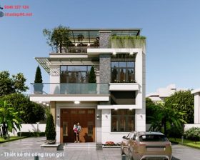 thiết kế biệt thự hiện đại 2 tầng 1 tum