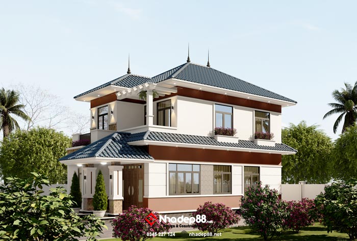 thiết kế mái nhật 2 tầng nhadep88