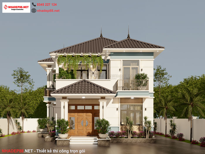 thiết kế mái nhật 2 tầng nhadep88net